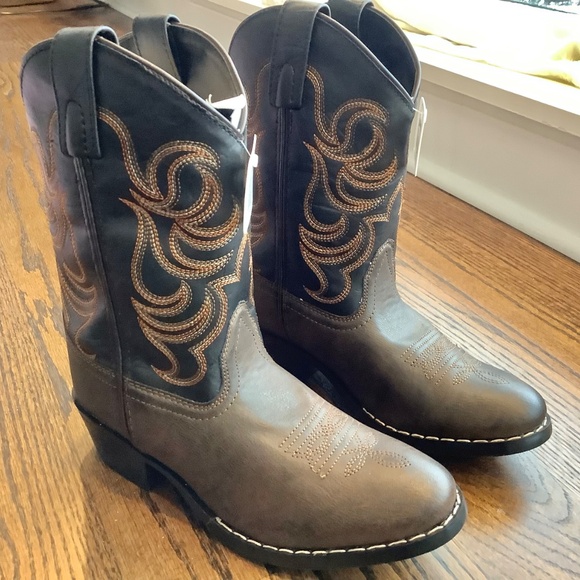 Kids NWT Smokey Mountain Boots Brown Faux Leather Style Cowboy 1575C Size 2 - Picture 3 of 7